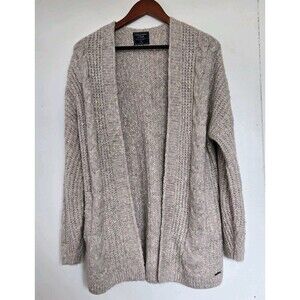 Abercrombie & Fitch Sweater Mens M Grey Cable Knit Cardigan Open Front Cozy